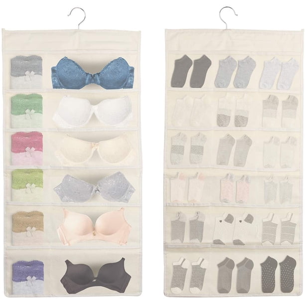 Organizador colgante de sujetador, almacenamiento de doble cara, ropa interior, calcetines, bolsillos de malla, almacenamiento para sujetadores, calcetines, corbatas, artículos pequeños de joyería Xemadio MZQ-0514
