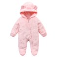 thumbnail image 2 of Newborn Baby Bear Ears Romper Soft Flannel Floral Hooded Onesie Zipper Winter Warm Infant Jumpsuit Newborn Footie Bodysuit 3-12 Months, 2 of 9