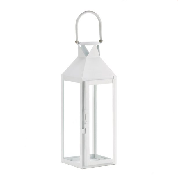 White Outdoor Candle Lantern, Rustic Iron Lantern Candle Holder Outdoor