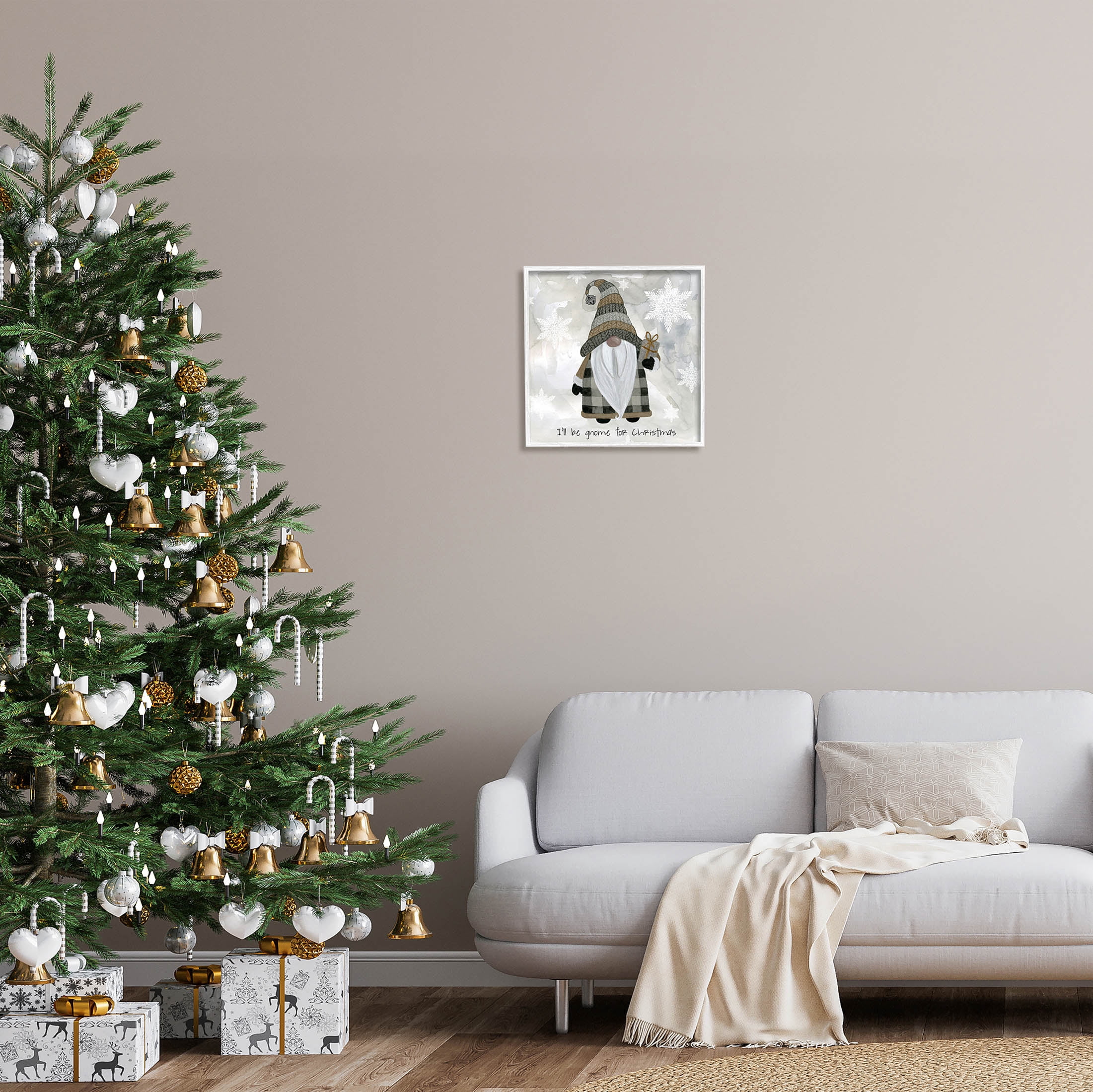 Stupell Industries Gnome For Christmas Phrase Graphic Art White Framed Art Print Wall Art, Design by Livi Finn