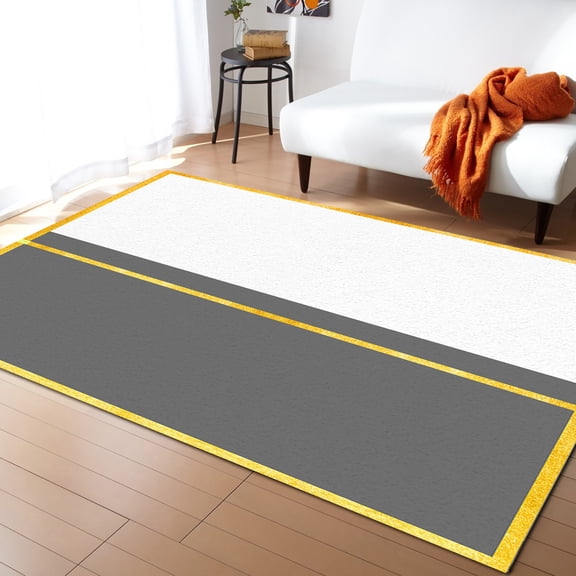 Area Rugs 4x6 Ft Geometric Modern Art Yellow Stripes White Grey Non-Slip Washable Rug Indoor Rug Floor Mats Non Shedding Carpet for Living Room Bedroom Dining Room Home Decor