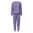 thumbnail image 4 of Lounge Sets for Women 2 Piece Casual Knit Solid Color Slim Trousers Soft Stretch Jogger Pants and Long Sleeve Crew Neck Top Home Wear Outfit, 4 of 6