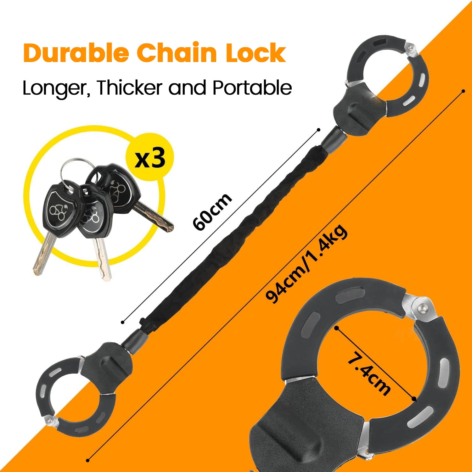 Enroslu Scooter Chain Lock, Bike Lock, Electric Scooter Lock, Security Anti-Theft Bike Lock, Chain Lock and Bag for Electric Scooter, Motorcycle, Bicycle