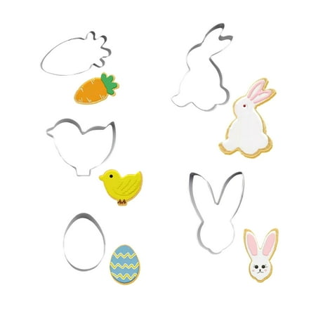 

JUNTEX 5 X Cookie Cutters Moulds Stainless Steel Baking Utensil Environmentally 3D Cartoon Easter Bunny Gift for Baking Lover