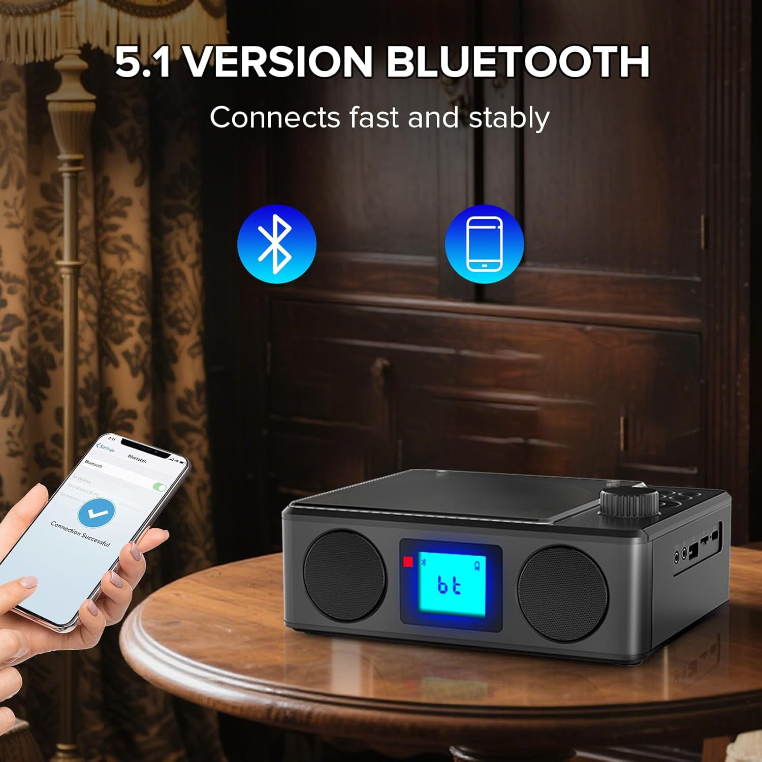 Portable CD Player Bluetooth with Speakers and Remote, Rechargeable Desktop CD Radio with Sleep Timer-Retro Portable CD Players for Home/Outdoor - USB/TF/LCD Display/Earphone Jack-Music Lover/Gift