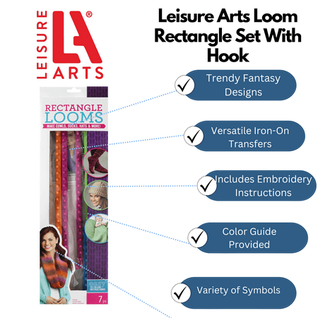 Leisure Arts Multicolor Loom Rectangle Set With Hook, 7 Pcs, Loom Knitting Method