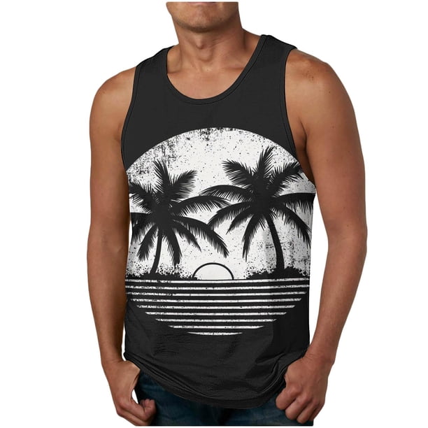 Hombres Moda Casual sin Mangas Impresión Suéter Cuello Redondo Tanque Deportivo