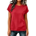 thumbnail image 4 of ibuvkizy Womens Hoodless Sweatshirts Cuffed Cap Sleeve Crew Neck Front Kangaroo Pocket Loose Fit Pullover Casual Athletic Workout Layering Tops Solid Colors for Yoga Running,2XL, 4 of 7