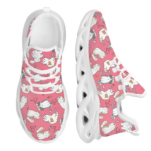 Zapatos de enfermera Kwaii para mujer con estampado de gato de dibujos animados, suela gruesa, cómodos zapatos de punto con cordones, zapatos médicos para mascotas, nuevos