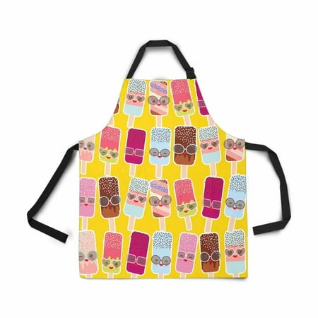

ASHLEIGH Ice Cream Ice Lolly Kawaii Pink Cheeks Winking Eyes Adjustable Bib Apron for Women Men Girls Chef with Pockets Novelty Kitchen Apron for Cooking Baking Gardening Pet Grooming Cleaning