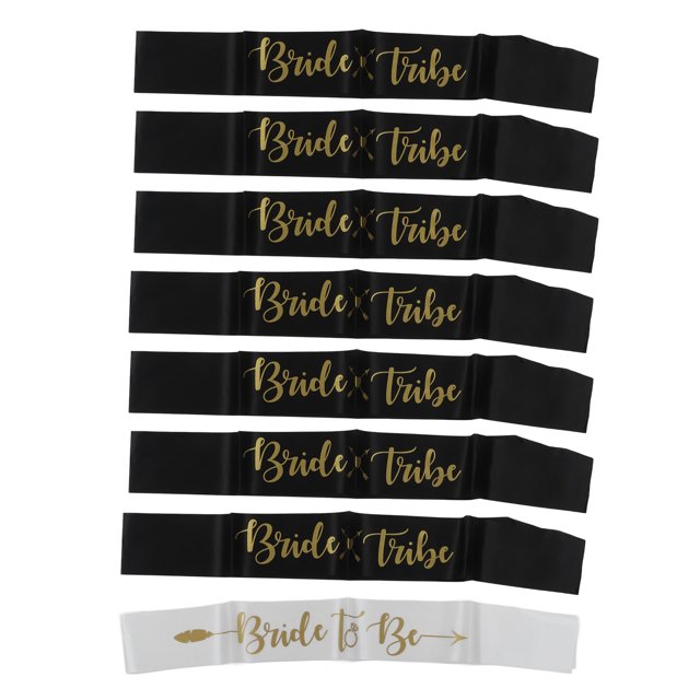 8 fajas para dama de honor, con letras doradas, de material hipoalergénico, para bodas, color negro y blanco.