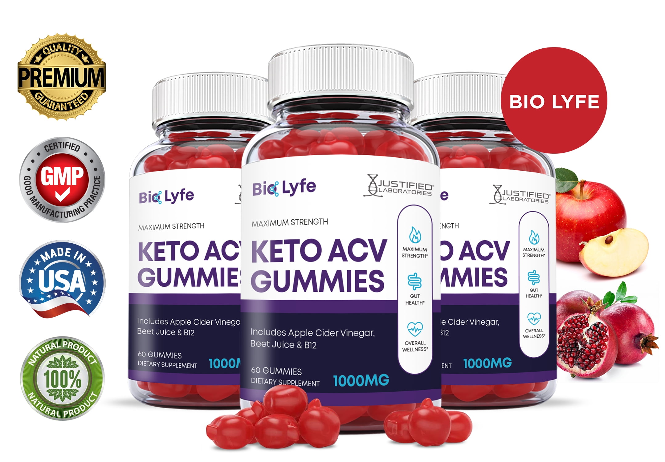 3 Pack) Bio Lyfe Keto ACV Gummies 1000MG ACV Biolyfe BioLife with  Pomegranate Juice Beet Root B12 180 Gummys - Walmart.com
