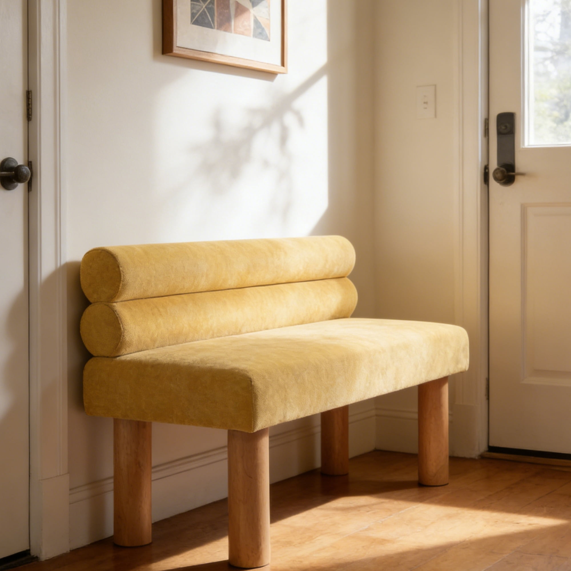 Leumius Upholstered Dining Bench, Entryway Bench, Ottoman for Dining Room, Bedroom, Living Room, Rubber Wood Leg 300 LBS Support, Yellow