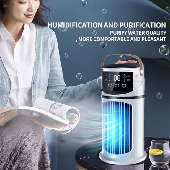 3-in-1 Portable Air Conditioner Fan with Humidifier, Atmosphere Light, Large Water Tank, 9 Speeds & Adjustable Mist for Home Office Cooling