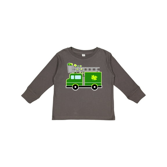 Inktastic St. Patricks Day Fire Truck in Green with Shamrocks Boys or Girls Long Sleeve Toddler T-Shirt
