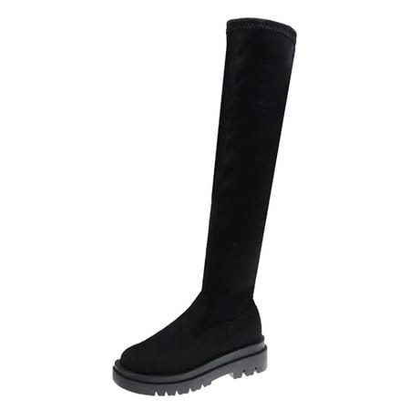 

Fashion Autumn Women Over Knee Boots Thick Sole Non Slip Round Toe Comfortable Solid Color Side Zipper Casual Style