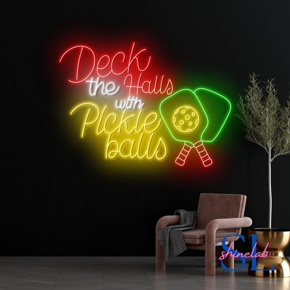 Shinelab Pickle Ball Neon Sign, Pickleball Led Sign, Deck The With Pickle Balls Wall Art, Pickleball Lover Wall Decor 929