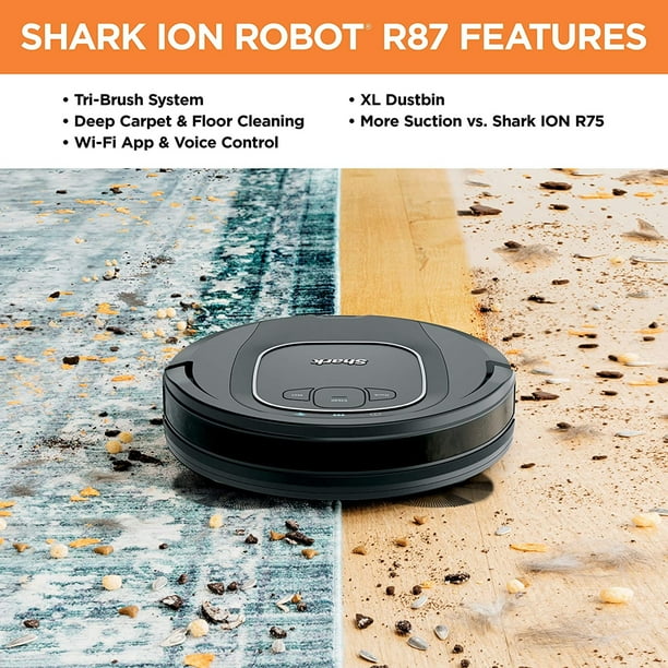 Shark ION Robot Vacuum Cleaner RV871 with WiFi and Voice Control, 0.6 qt, Black