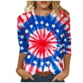 thumbnail image 2 of VKOYWKM Women's 4th of July Shirts 3/4 Sleeve Tie Dye Tops Independence Day Red White and Blue Graphic T Shirts Loose Fit Crewneck Holiday Tops, 2 of 5
