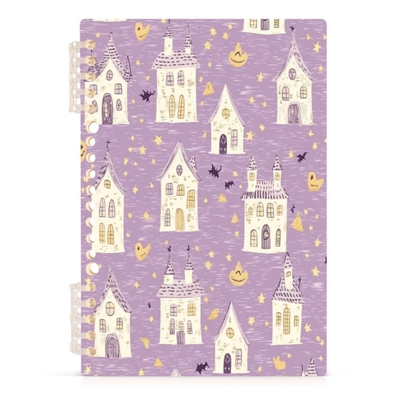 Cute Pink House A5 8.3x5.7in PP Notebook, Adjustable Rings, 60 Sheets, Diary or Journey Note