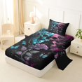 thumbnail image 2 of Castle Fairy Neon Gothic Skull Couple Twin Sheets 3pcs,Halloween Butterfly Rose Bedding,Cyan Magenta,1 Fitted Sheet,1 Flat Sheet and 1 Pillowcase, 2 of 6