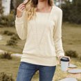 thumbnail image 2 of WREESH Womens Fashion Dressy Tops Square-Neck Solid Color Jacquards Winter-Neck Long Sleeve Casual Shirt Blouse Pullover Beige, 2 of 4