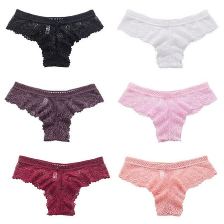

6pcs Women Briefs Low-Rise Panties Lace Hollow out Thong Seamless Underpants Female Thongs