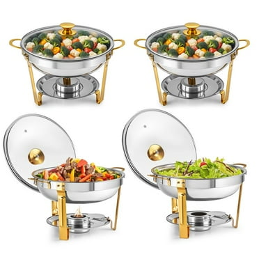 Chafing Dish Buffet Set Round 5Qt Stainless Steel Food Warmers with Glass Lids, 4 Pack