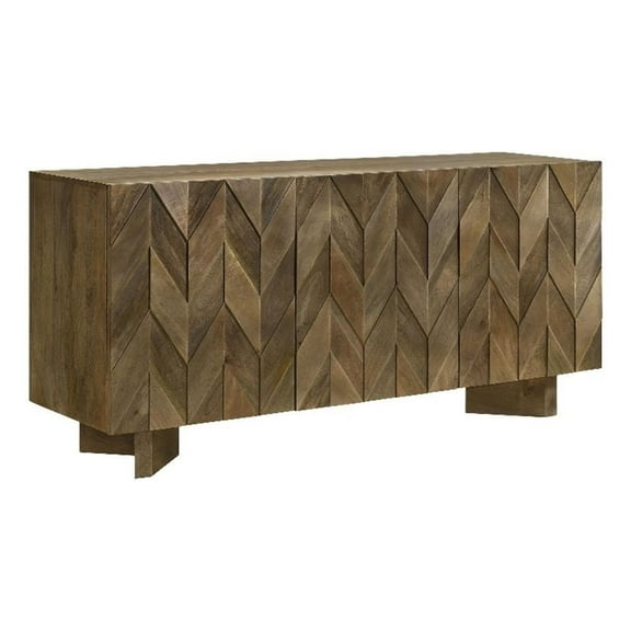 64 Inch Dining Sideboard Server- 2 Cabinets- Chevron Pattern- Mango Brown