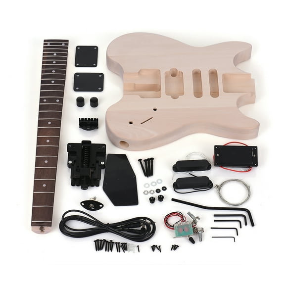 Muslady Unfinished DIY Electric Guitar Kit Basswood Body Rosewood Fingerboard Maple Neck Special Design Without Headstock