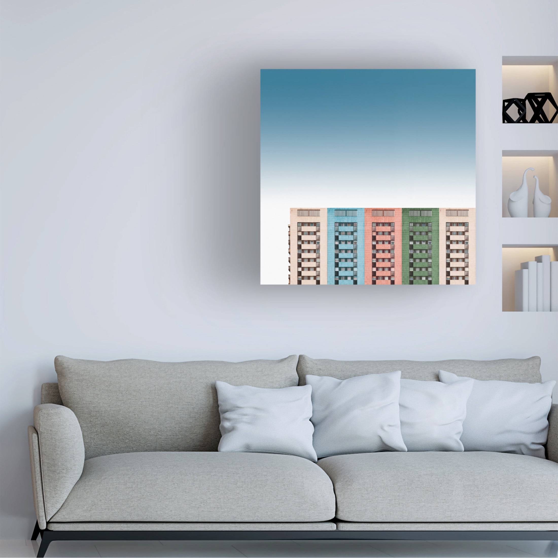 Canvas Wall Art - Inge Schuster 'Colored Buildings' Wall Art for Living Room, Bedroom, or Office D?cor by Trademark Fine Art - 14 x 14 Inches