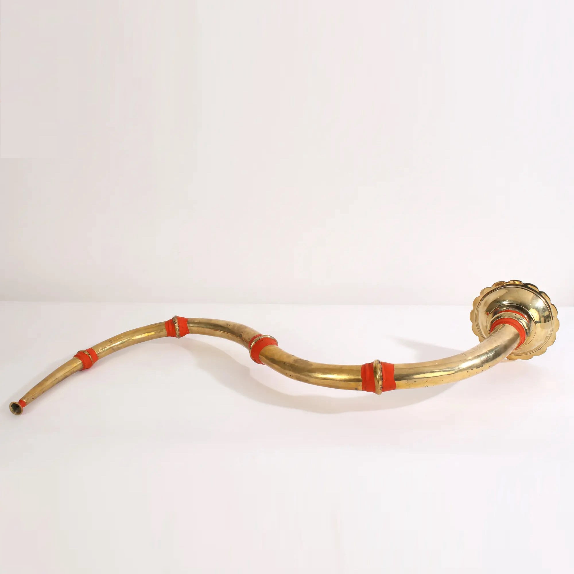 Exotic India 7" Indian Musical Instrument Narsinga Brass - Handcrafted S-Shaped Ritual Trumpet