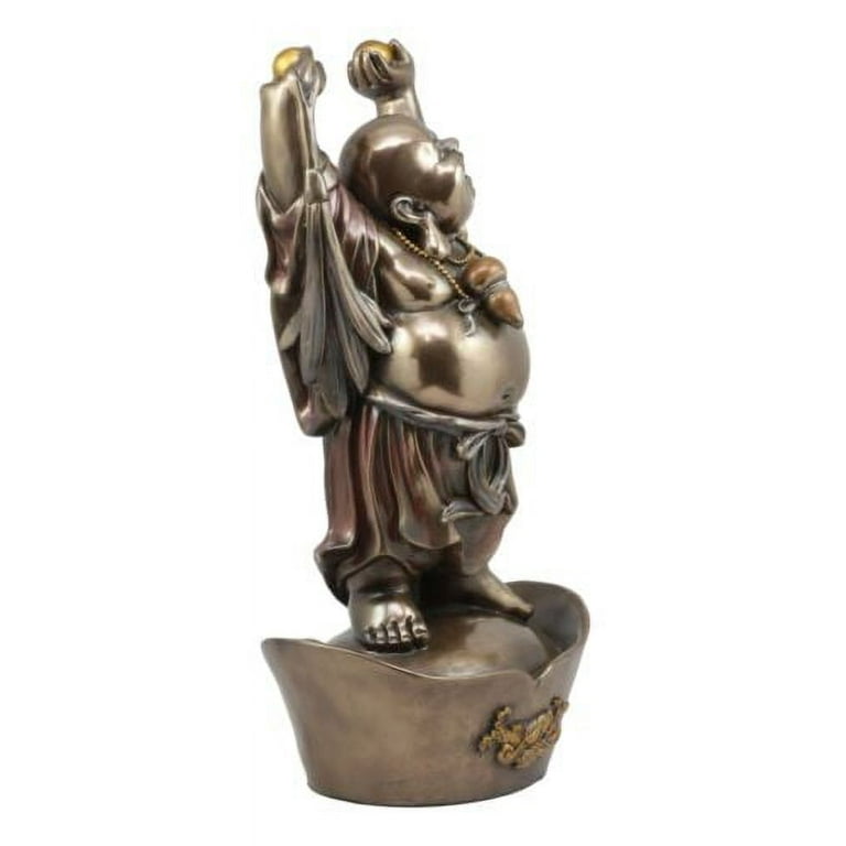 Chinese Zen Monk Happy Buddha Standing On Golden Nugget