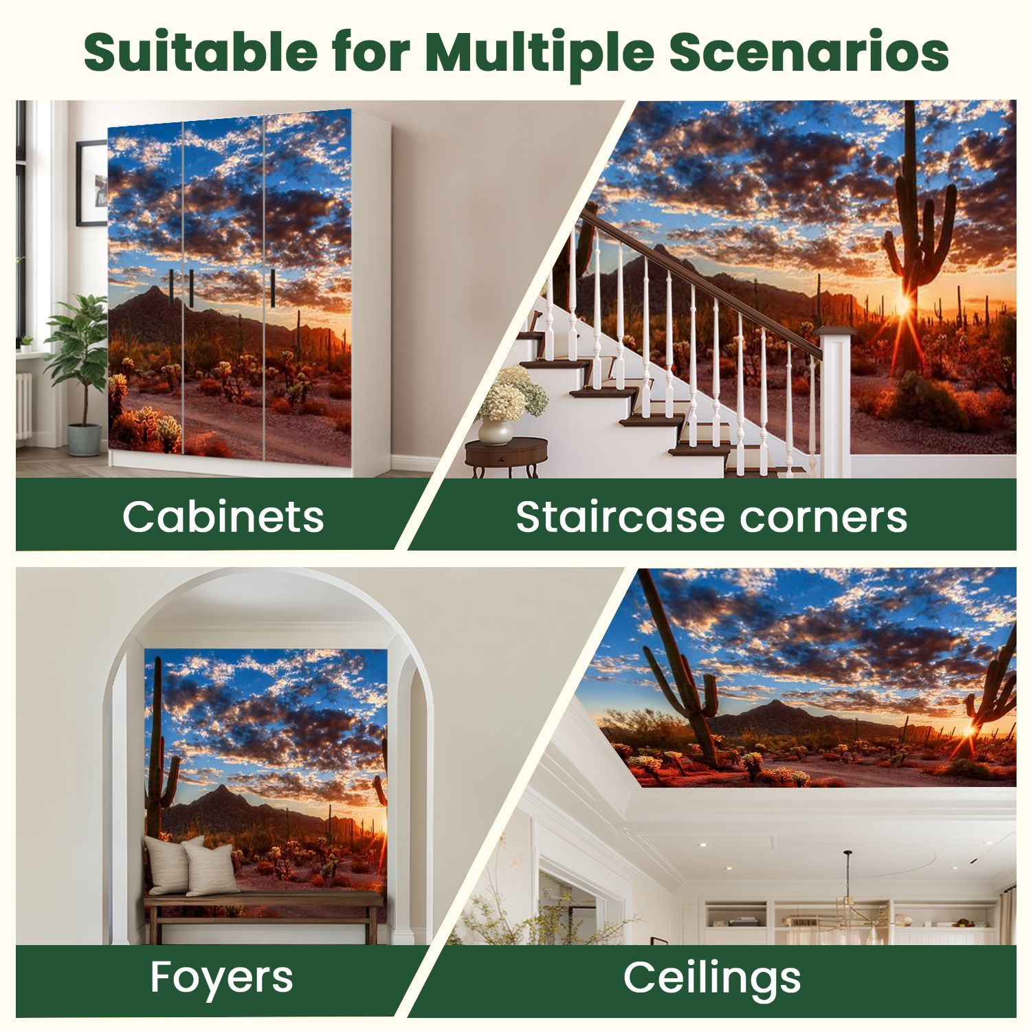Peel and Stick Wallpaper desert landscape sunset Modern Art Wall Mural Decor Self Adhesive and Removable 100in x 144in