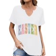 thumbnail image 1 of Corto para las Mujeres Casual Verano 2025 Pascua Impresión V-Cuello Camiseta, Ligero 95% Poliéster 5% Spandex Top para Toda la Temporada Hogar Y Diario, 1 of 7