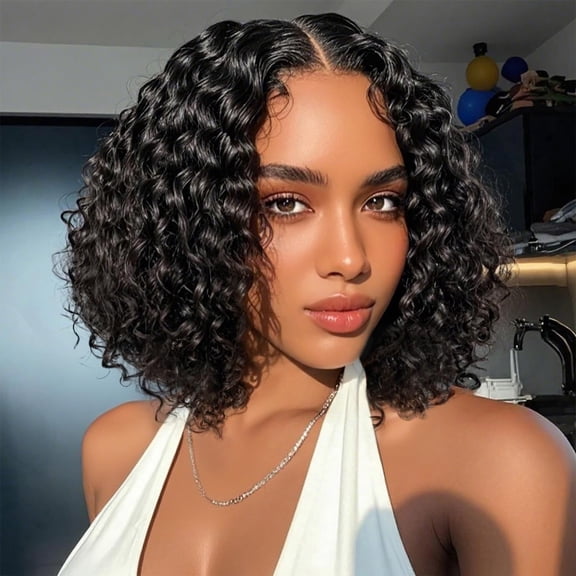 Bob Wig Human Hair 13x6 Lace Frontal Deep Curly Wave, 200 Density Short Wigs for Women, Pre Plucked with Baby Hair Natural Hairline Easy to Style 8inch