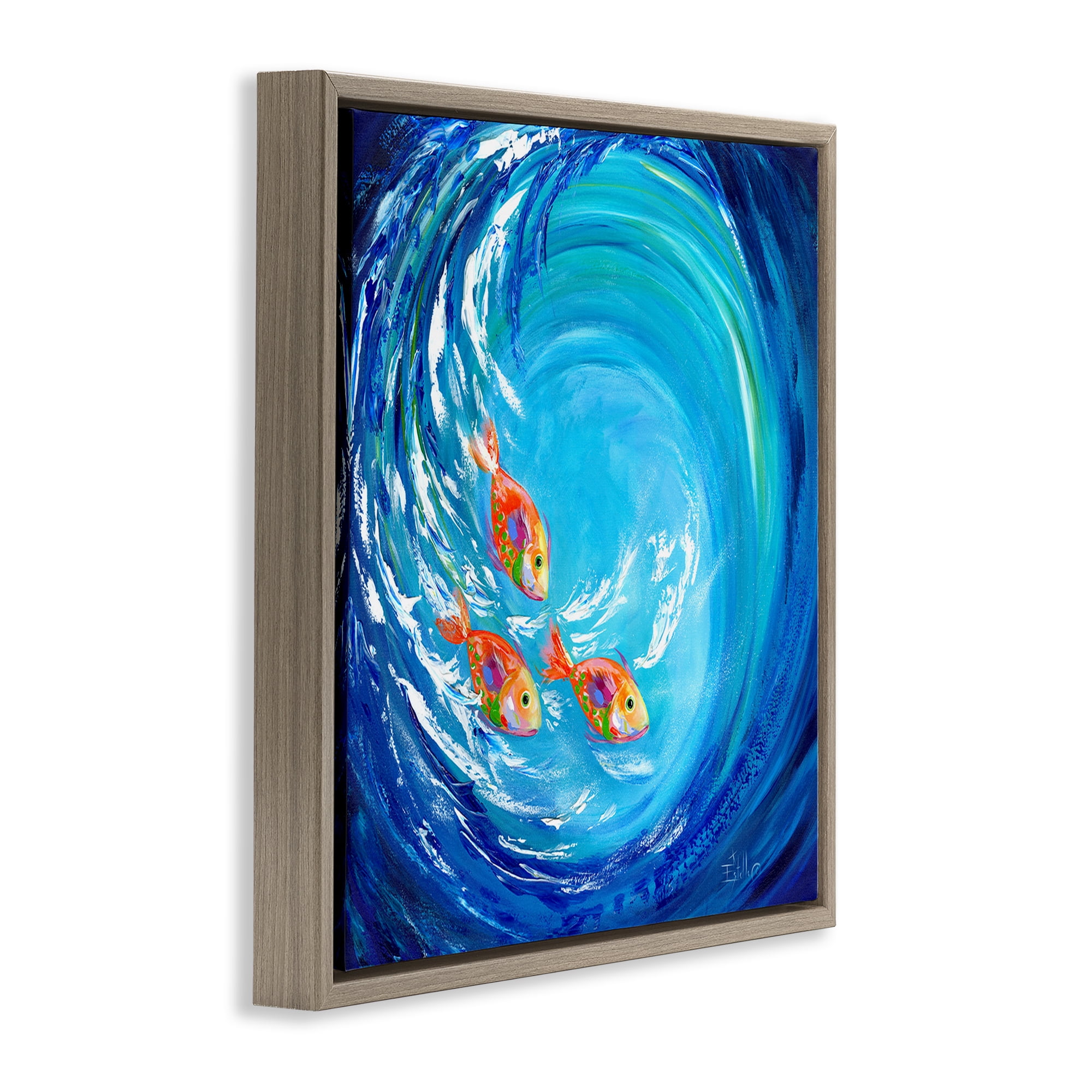 Stupell Industries Into The Blue Fish Landscape Painting Brown Floater Framed Art Print Wall Art, 25 x 25