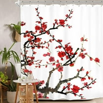 Red Floral Shower Curtain for Bathroom 60Wx72L Inch Cherry Blossom Flower Plum Asian Japanese Aesthetic Watercolor Traditional Weeping Branch Ink Scenery Waterproof Polyester Fabric Bathtub