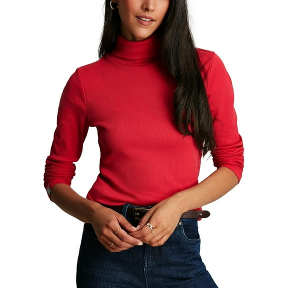 Joules Women's Clarissa Solid Roll Neck Jersey Top (Red, 8/Medium)