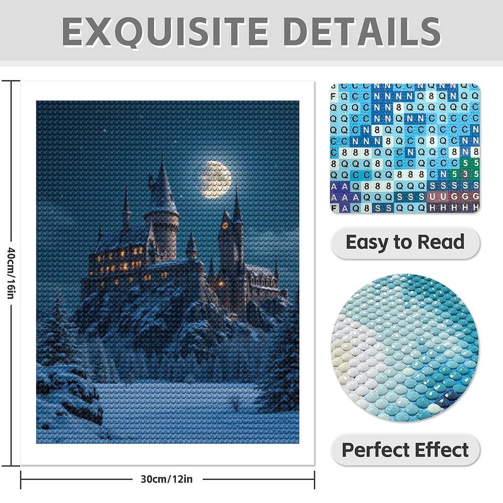 Diamond Art Kit for Adults, Winter Night Castle Moonlit Sky Diamond Painting for Adults Beginners, DIY Diamond Art Painting Kits, 5D Diamond Painting Crafts for Home Decor 12x16 Frameless
