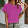 thumbnail image 2 of Women's Ruffled Short Sleeve Crewneck Babydoll Cute Tops Solid Color Summer Casual T Shirt 2025 Trendy Clothes Red,XL, 2 of 5