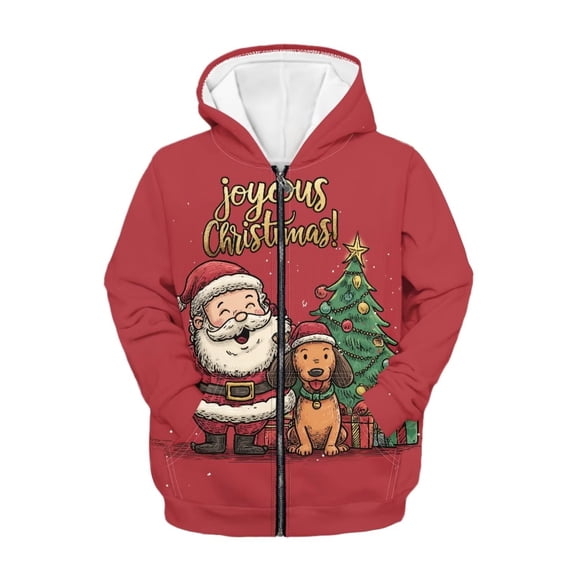 chaqlin Merry Christmas Hoodies for Girls Boys Santa Claus Zip Up Hoodie Kids Long Sleeve Hooded Sweatshirts Lightweight Loose Sports Jackets with Pocket