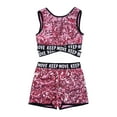 thumbnail image 4 of TiaoBug Kids Girls Sequins Dance Athletic Outfit Sleeveless Tank Jazz Crop Top with Shorts Set Pink 12, 4 of 7