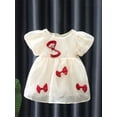 thumbnail image 2 of Arvbitana Infant Baby Girls Princess Dress 6M 9M 12M 18M 24M Puff Sleeve Crew Neck Bowknot A-line Dress for Casual Daily Party, 2 of 7