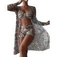thumbnail image 1 of MAWCLOS Women Bathing Suit Ruched Swimsuit Three Pieces Swim Bikini Set Push Up Seaside Floral Print Swimming Suits Green XL, 1 of 3