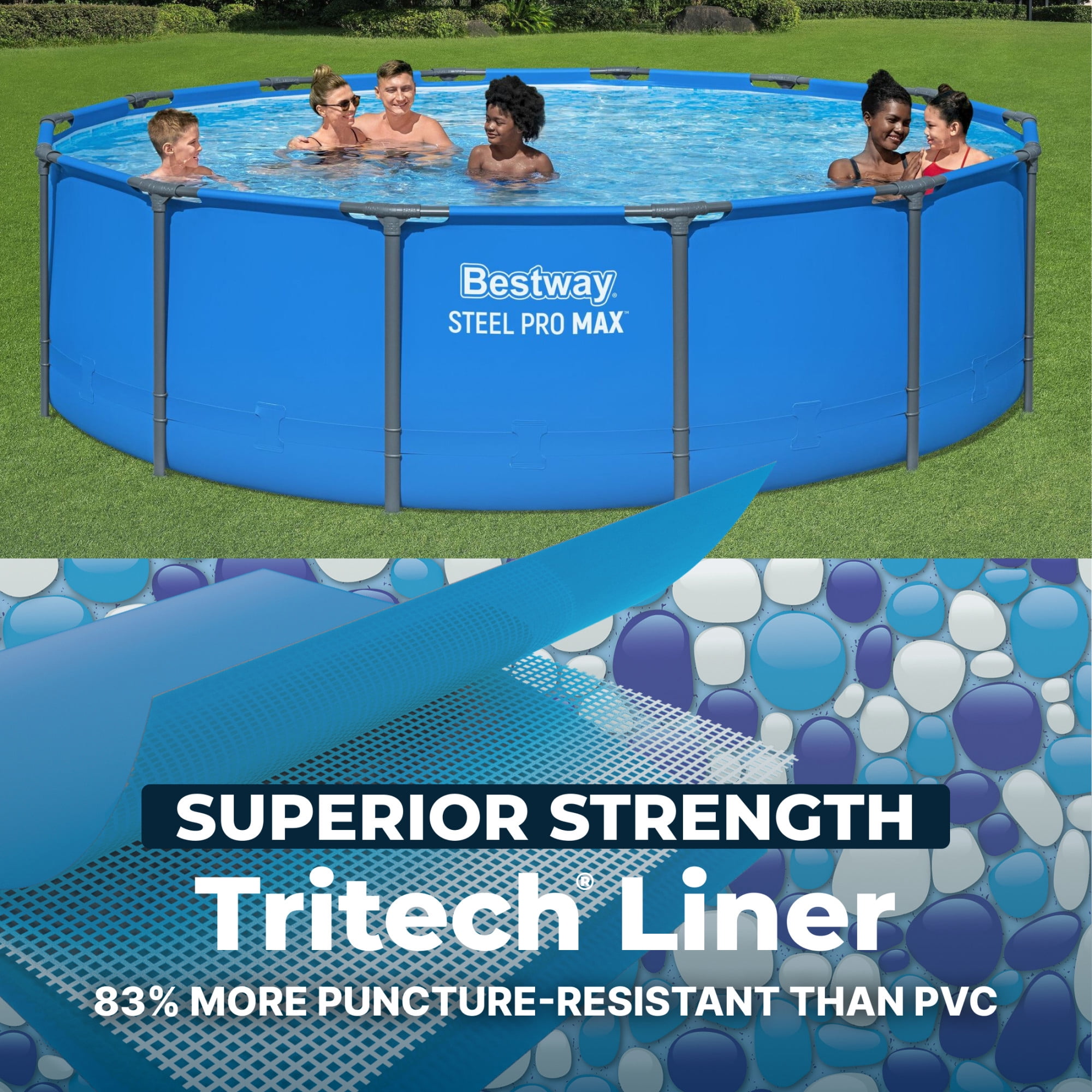 Bestway Steel Pro MAX 14’ x 42" Metal Frame Above Ground Pool, Blue, POOL ONLY