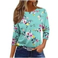 thumbnail image 5 of qelini Shirts for Women Graphic 3/4 Sleeve Floral Print Pullover Tops Crewneck Tunic Loose Casual Blouses, 5 of 8