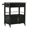 thumbnail image 3 of Linon Cameron Wood Granite Top Rolling Kitchen Cart Ample Storage in Black, 3 of 17