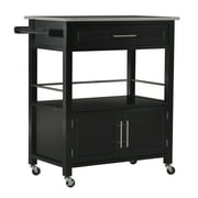 Linon Cameron Wood Granite Top Rolling Kitchen Cart Ample Storage in Black