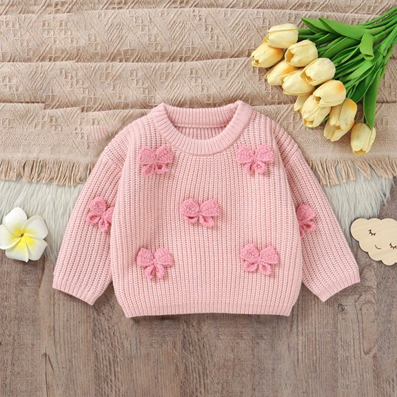 Bnwani Sweaters for Girl Fall Fashion Knitted Cotton Pullover Crew Neck Printed Sweater Pink
